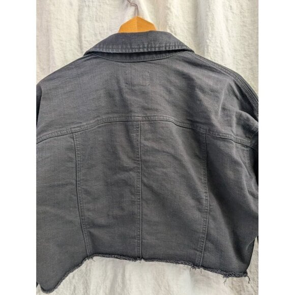 C'est Toi black label women's size large black denim cropped jacket, raw edge B4 - Picture 10 of 10